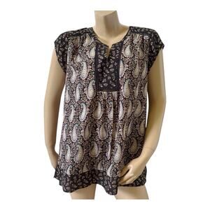 DR2 Daniel Rainn Womens Size Large Split Neck Short Sleeve Paisley Boho Shirt